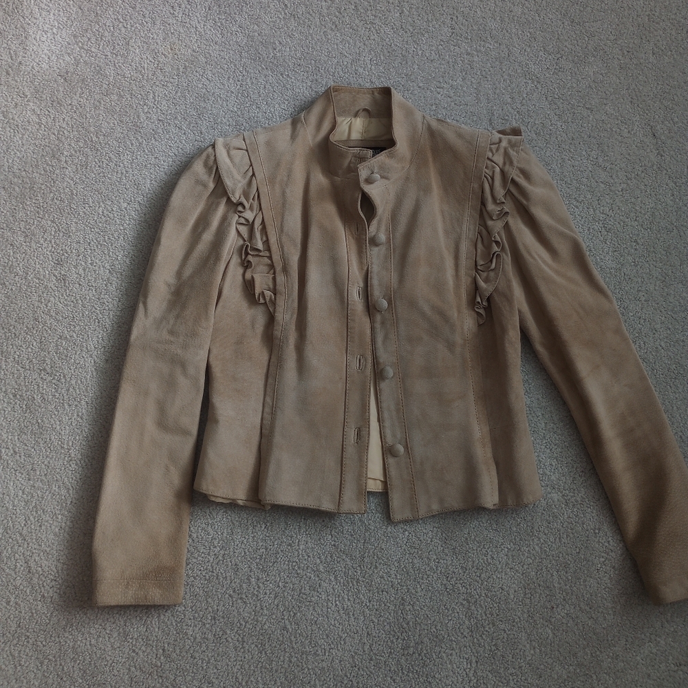 Vintage Ms. Pioneer Women's Tan Jacket with Ruffle Detail